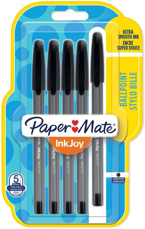 Paper Mate InkJoy 100ST Ballpoint Pens | Fine Point (0.7 mm) | Black | 5 Count