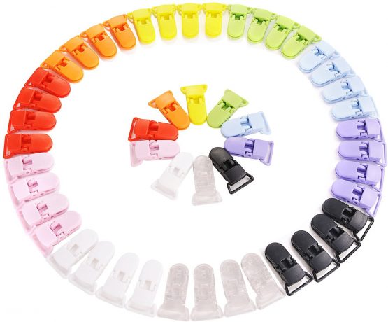 LIHAO T-shape Plastic Pacifier Clips Suspender Clips Holders for Baby Placifier and Toys - Pack of 50pcs, 10 Colors