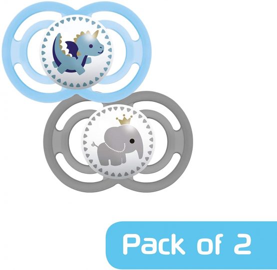 MAM Perfect Soothers 6+ Months (Pack of 2), Thinner and Softer Baby Soothers with Self Sterilising Travel Case, Newborn Essentials, Blue (Designs May Vary) - Image 3