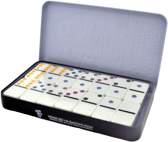 SHINE Double SIX 6 PLASTIC Colour Dot Dominoes In A Tin - Image 2