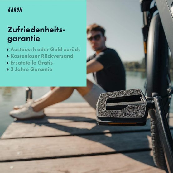 AARON - Urban Pedals with Sealed Industrial Ball Bearings - Replaceable Non-Slip Grip Tape - Bike Pedals with Flat Design for E-bikes, Trekking Bikes, City Bikes and many more - Black - Image 2