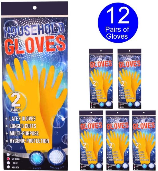 12 X PAIRS HOUSEHOLD GLOVES HYGIENIC HAND PROTECTION – DURABLE EVERY DAY USE GLOVES – LARGE