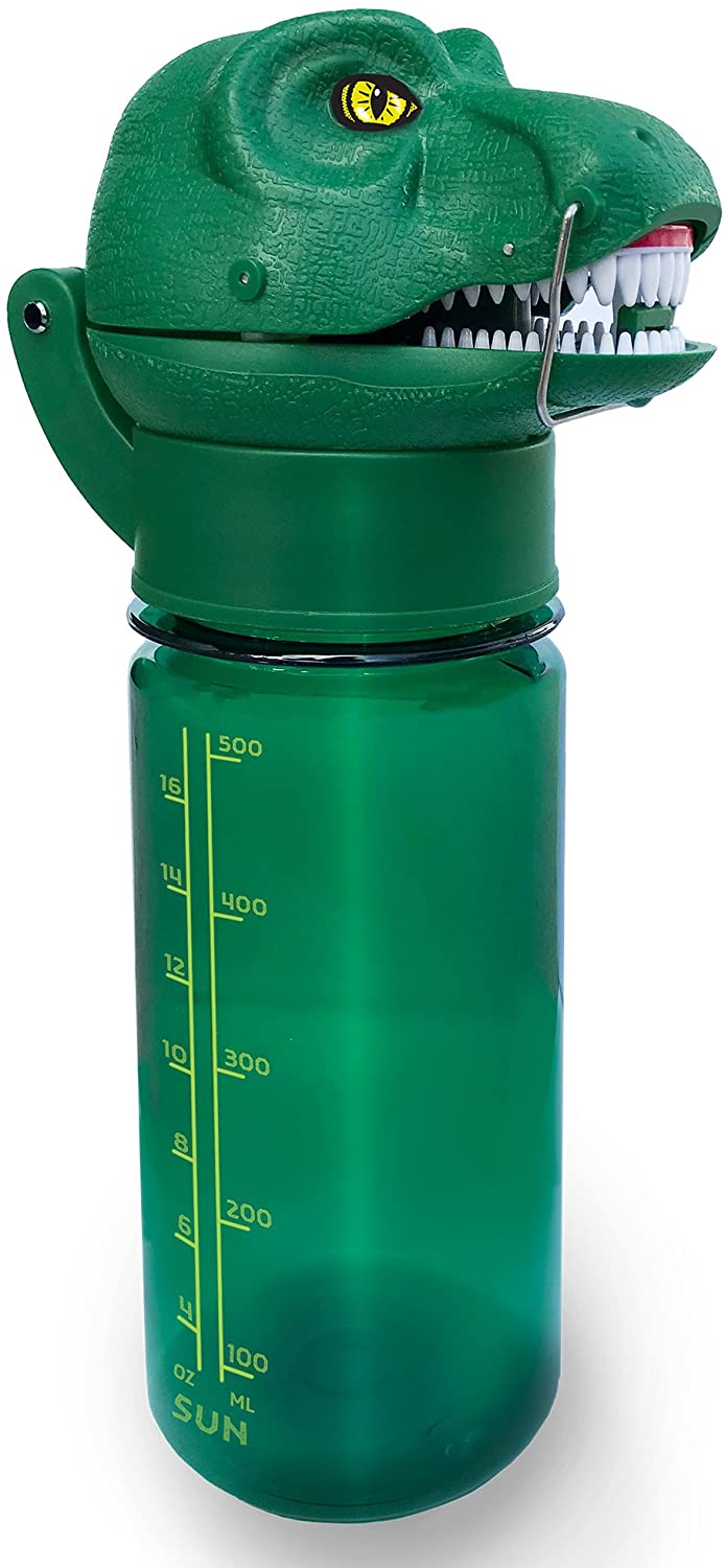 Sun Company RoarBottle T-Rex - Roaring Dinosaur Water Bottle for Kids, Green, 532 ml