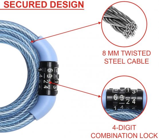 Master Lock Fixed Combination Steel Cable Lock 8143EURDPROCOL 1.2m x 8mm - Blue Green - Image 4