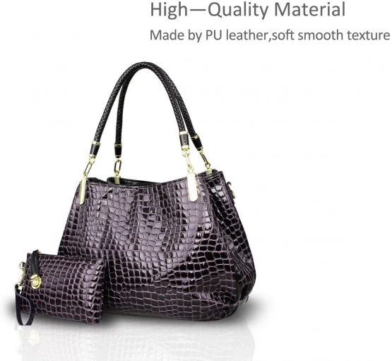 Nicole&Doris New Women handbag Crocodile Grain PU Leather Ladies Shoulder Bag 2Pcs Handbag Crossbody Totes Large Bag - Image 3