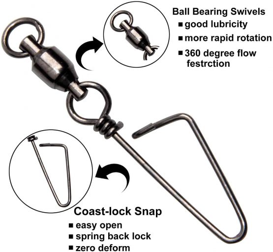 OROOTL Fishing Snap Swivels Box Kit - 150pcs 5 Types Sea Fishing Swivels with Safety Nice Snap,Barrel Swivel Snap,Cross-Line Triple Barrel Swivel Ball Bearing Swivel Fishing Terminal Tackle Kit - Image 2