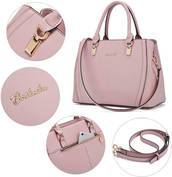 BOSTANTEN Women Leather Handbag Top Handle Shoulder Bag Designer Tote Bag Fashion Crossbody Bag for Ladies Pink - Image 3