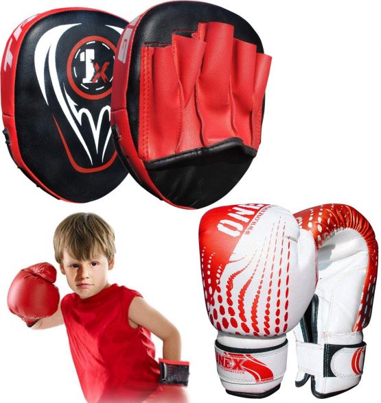 ONEX Boxing Gloves and Focus Pads Set for boys and girls Kids Twins Kickboxing Punching Professional Training - Hook and Jab MMA Punch Thai Strike Bag