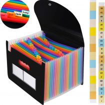 Expanding File Folder - ABC Life 24 Pockets Portable Rainbow A4 File Organiser Self Standing Accordion Document Wallet Business Filing Box High Capacity Storage Bag for Home & Office & School …