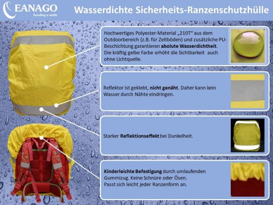 EANAGO Premium School Bag/Backpack Rain Cover Seamless 100% Waterproof with Safety Reflective Image - Image 2