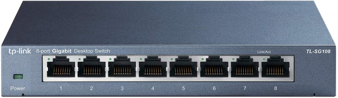 TP-Link TL-SG108 8-Port Gigabit Ethernet Switch, 10-100-1000 Mbps Network Switch, Green Ethernet Technology, Supports QoS