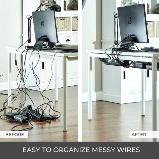 Under Desk Cable Management Tray - Under Desk Cable Organizer for Wire Management. Desk Cable Tray for Office and Home. Perfect Standing Desk Cable Management Rack (Black Wire Tray - Set of 2X 17'') - Image 2