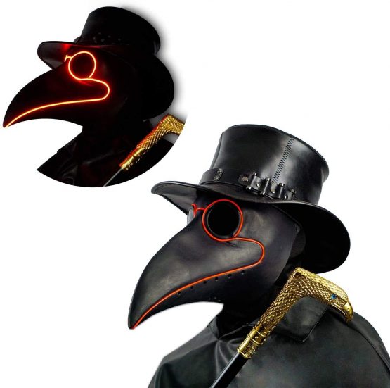 CreepyParty LED Plague Doctor Mask Long Nose Bird Beak Steampunk Halloween Costume Props Mask