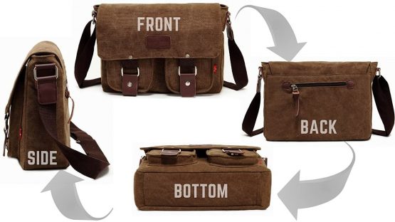 Laptop Bag 14 inch Mens Canvas Leather Messenger Bags Briefcase Crossbody Satchel Shoulder School Bag Travel Hiking Camping Bag ipad Bag Book Bag Satchel School Bag, 32 x 10 x 27cm, Coffe-1 - Image 4