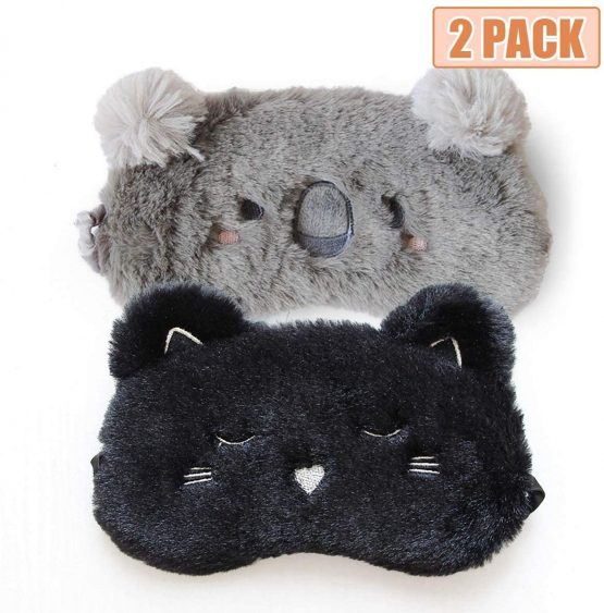 H HOMEWINS Sleep Mask Ultra Soft SkinFriendly Natural Silk & Plush 3D Cute Animal Design Eye