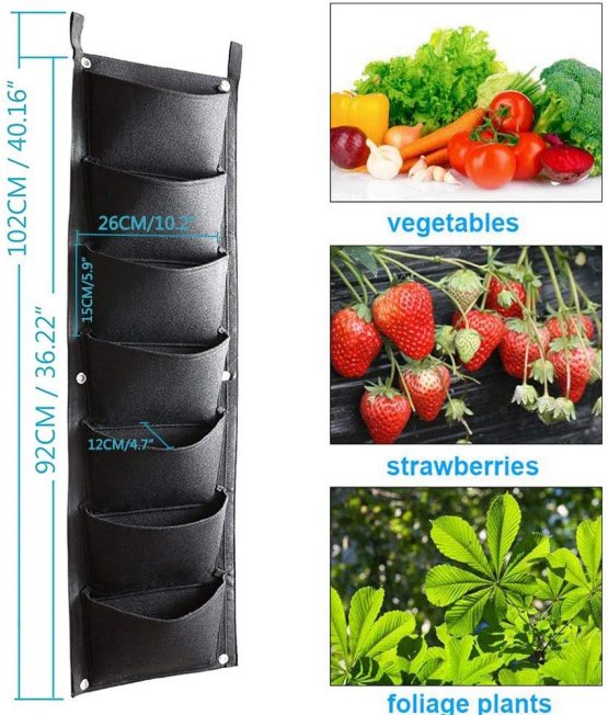 Bebester Wall Planting Bags, 2pcs 7 Pocket Wall Hanging Planter Planting Grow Bags Outdoor Indoor Gardening Vertical Greening Flower Container Black Plant Pouch - Image 2