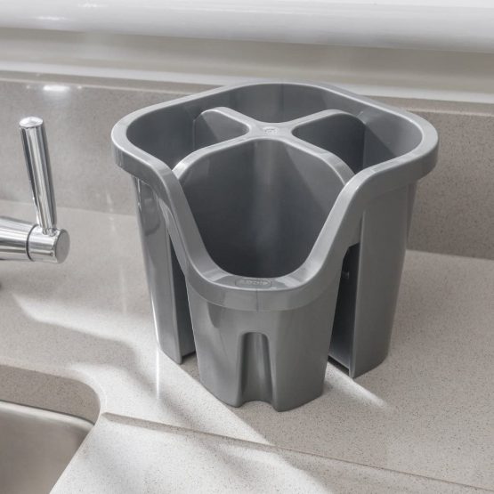Addis 517938 Cutlery Utensil Drainer Caddy with 4 Compartments, Metallic Silver, 14 x 14 x 13 cm - Image 2
