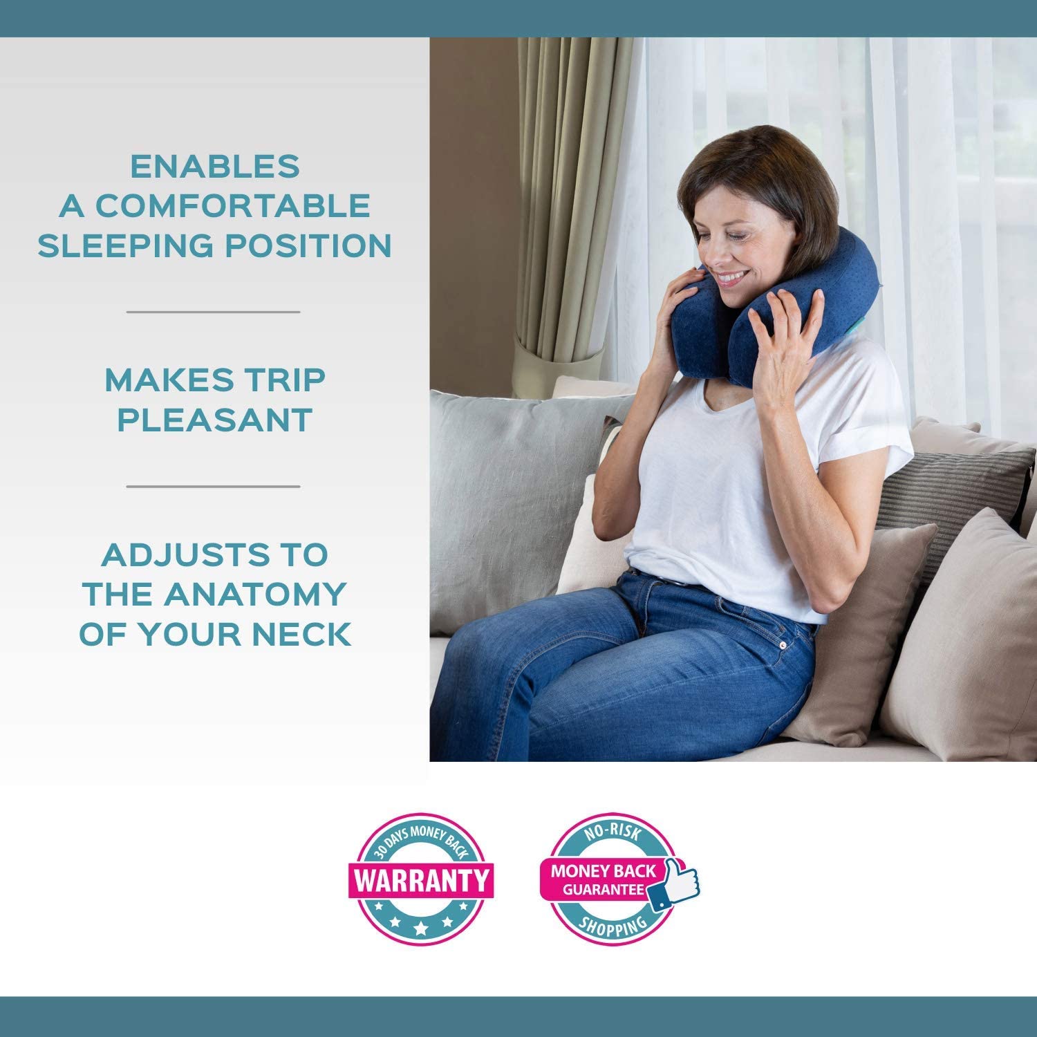 bonmedico Ergonomic Memory Foam Travel Neck Pillow, U-Shaped Portable Flight Pillow with Cooling Gel - Image 3