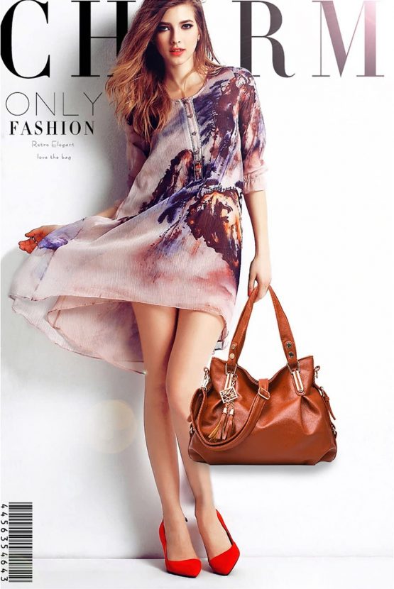 NICOLE & DORIS Ladies Tote Bag Handbag Hobes and Shoulder Bag Women Messenger Brown - Image 2
