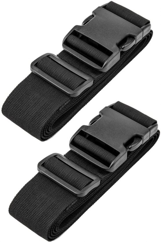 Luggage Straps Suitcase Belts, RFWIN Adjustable Black Travel Packing Belt with Buckle Closure (2 Pack Black)