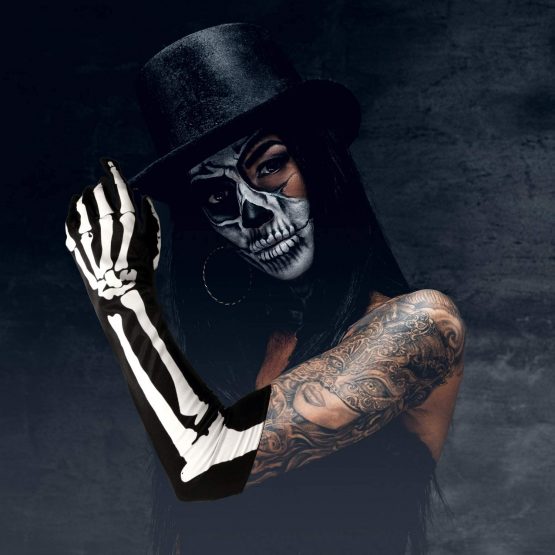 3 Pair Halloween Full Finger Gloves Fancy Dress Accessory for Halloween Party (Adult Size, Long Skeleton) - Image 4