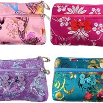 kilofly 4pc Chinese Silk Brocade 2 Zipper Purse Jewelry Pouch Bag Value Set