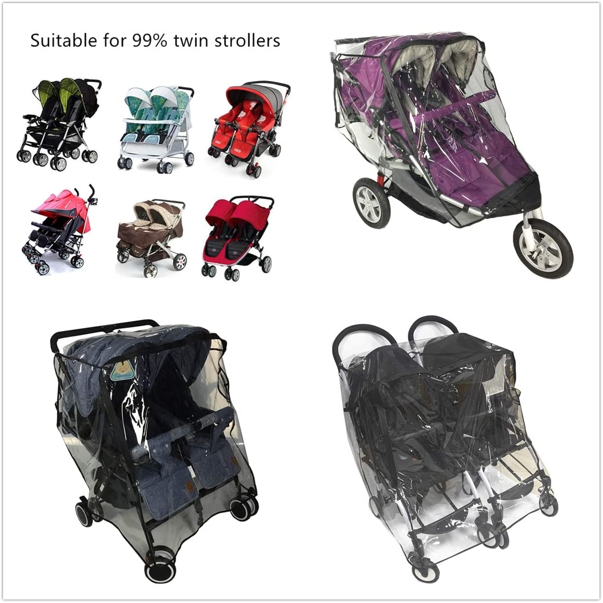 Carousel Weather Protection Weather Shields for Double Strollers Universal (Side by Side) – BigaMart