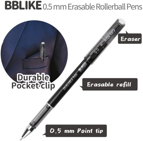 Friction pens,BBLIKE 12PCS Erasable Rollerball Pen and 20 Ballpen Refills,More Ink Rub Out Pens Gel Ink Ballpoint Pen 0.5 mm Tip (black) - Image 2