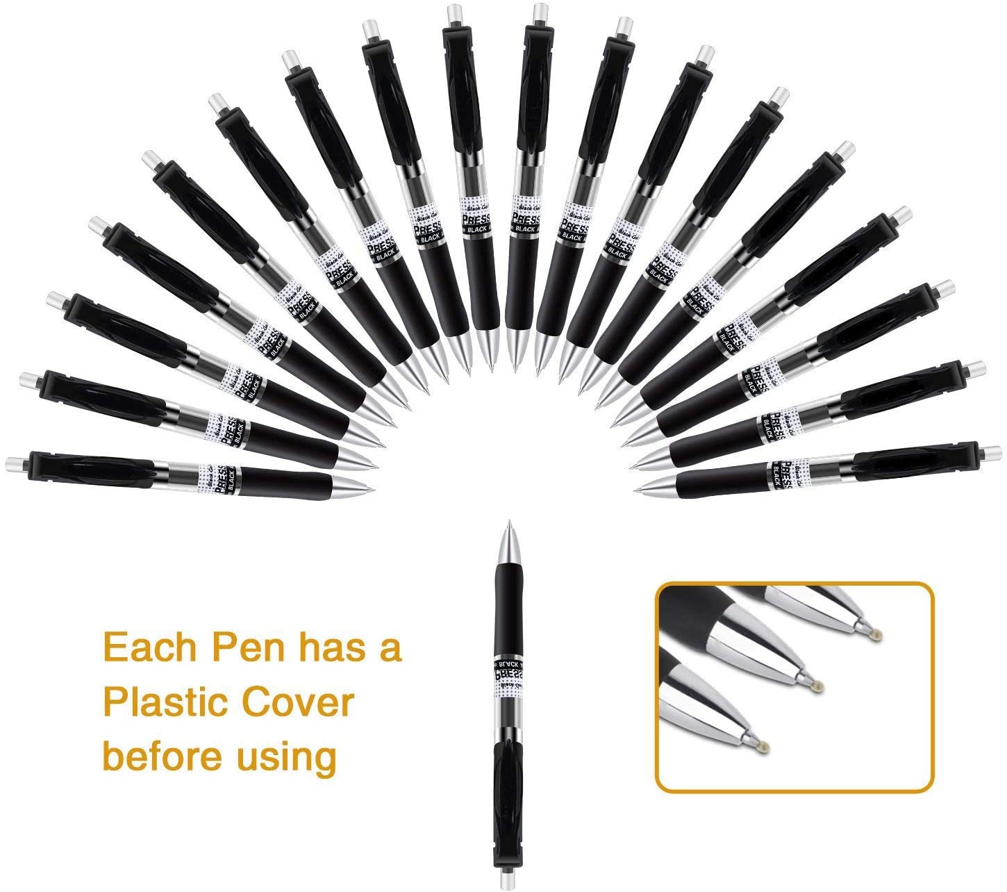 Reaeonat Gel Pens, 18 Pack 0.5mm Retractable Rollerball Pens Black ink Smooth Pens for Adult Writing Note Taking Office Supply - Image 2