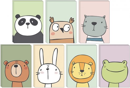 49 Eco-Friendly Blank Animal Greeting Cards Made from Recycled Card with Green Recycled Envelopes