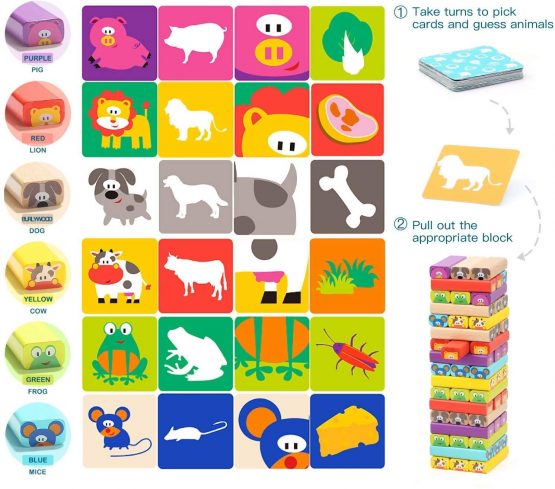 TOP BRIGHT Children Board Games For 3 4 5 Year Olds Educational Toys Wooden Building Blocks With Animals And Colors Birthday Gifts For 3+ Years Old Boys Girls - Image 2