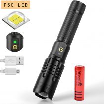 LED Torch Super Bright 10000 Lumen USB Rechargeable 5 Lighting Modes Zoomable Tactical Torches Waterproof Handheld Flashlight with Power Display Function for Hunting Camping Fishing