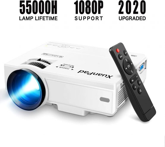 XuanPad Mini Projector Portable video-projector,55000 Hours Multimedia Home Theater movie Projector,Compatible with TV Stick,Full HD 1080P HDMI,VGA,USB,AV,laptop,iphone,Android Smartphone