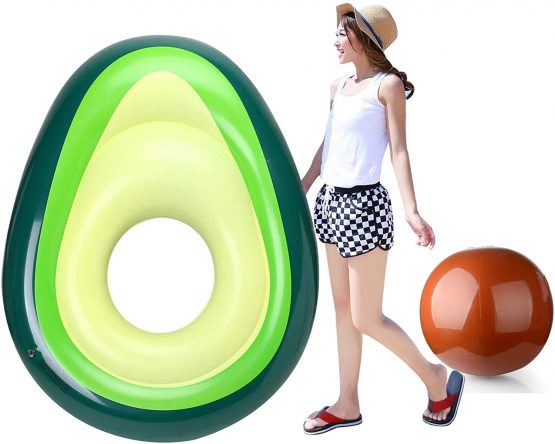 Myir JUN Giant Inflatable Avocado Float, Large PVC Outdoor Swimming Pool Float Toy River Raft Beach Lounger for Adults Kids (Avocado)