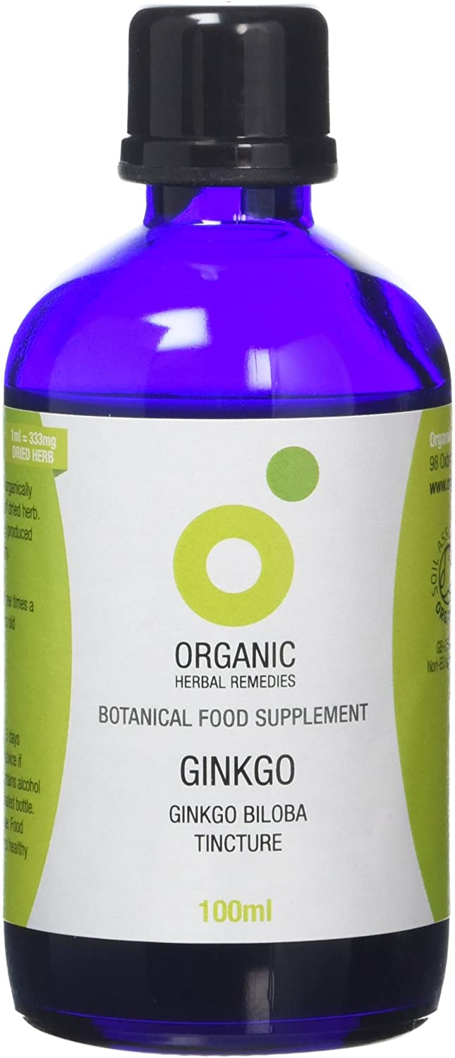 Organic Herbal Remedies 100ml Ginkgo Biloba Tincture, Blue Bottle, 100 ml (Pack of 1)