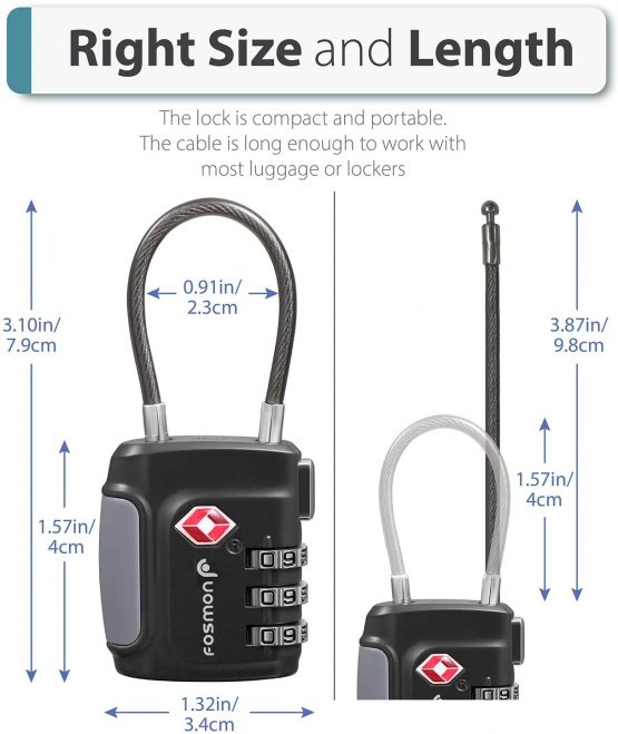 Fosmon TSA Approved Cable Luggage Locks, 3 Digit Combination with Open Alert Indicator, Alloy Body and Release Button for Travel Bag, Suit Case & Luggage (4 Pack) - Black, Green, Red and Blue - Image 4