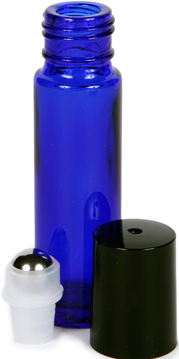 Vivaplex 24 count, cobalt blue, 10 ml glass roll-on bottles with stainless steel roller balls, 3-3 ml droppers included - Image 4