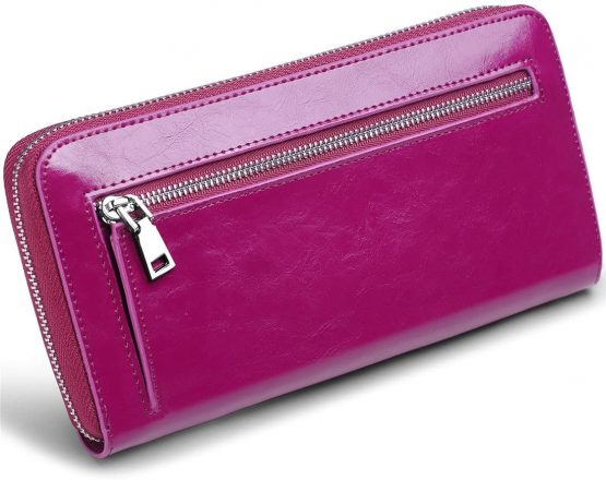 JEEBURYEE Women's RFID Blocking Large Capacity Oil Wax Genuine Leather Zip Around Wallet Clutch Multi Card Holder Ladies Purse Purple - Image 3