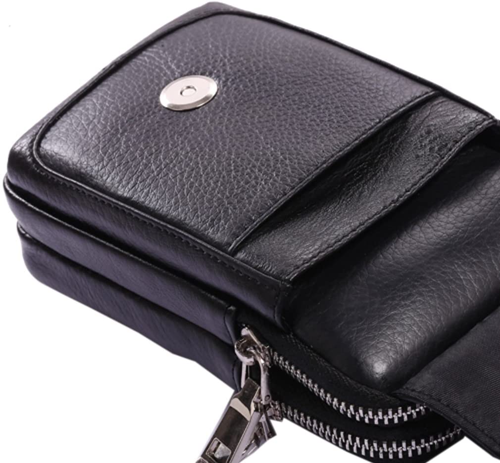 Xieben Vertical Leather Waist Pack Belt Holster for Men Women Clip Holder Outdoor Travel Camping Cover Pouch Purse Fanny Bag Cell Phone Case Phone Black - Image 4