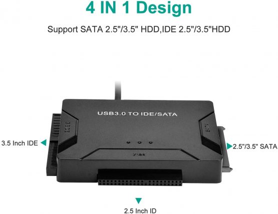 AGPTEK USB 3.0 to IDE/SATA Converter, Hard Drive Adapter with Power Switch for 2.5"/3.5" SATA/IDE SSD Hard Drive Disks & 5.25" CD/DVD Drives, Support 2TB, Include 12V 2A Power Adapter & USB 3.0 Cable - Image 3