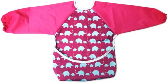 AnaBaby Premium Soft Long Sleeve Water Resistant Washable Baby Toddler Bib with Reversible Pocket, Perfect for Feeding and Messy Play (Pink Elephant) - Image 2
