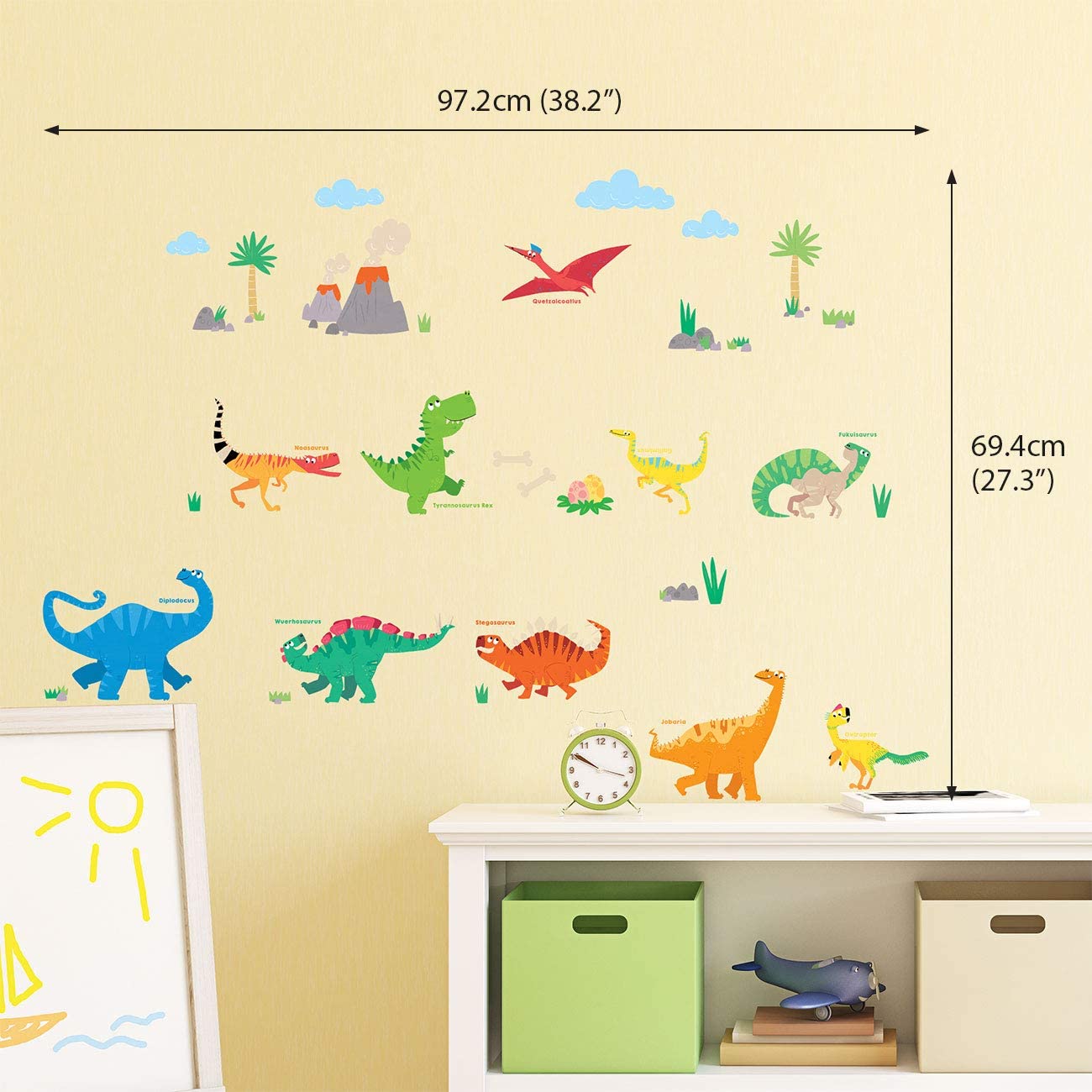 DECOWALL DS-8032 Colourful Dinosaur B (Small) Kids Wall Stickers Decals Peel and Stick Removable for Nursery Bedroom Living Room Art murals Decorations - Image 3