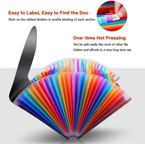 Expanding File Folder - ABC Life 24 Pockets Portable Rainbow A4 File Organiser Self Standing Accordion Document Wallet Business Filing Box High Capacity Storage Bag for Home & Office & School … - Image 2