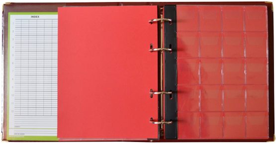 Collector Coin Album for 280 MEDIUM sizes coins 50p 50 pence £1 £2 €1 €2 - 14 pages and red dividers (280 Coins, Brown) - Image 2