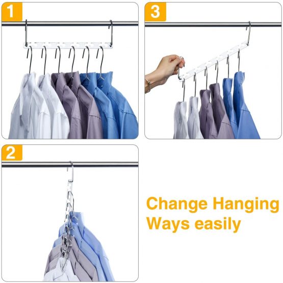 HOUSE DAY 8Pcs Magical Hangers Closet Space Saving Wardrobe Clothing Magic Hangers Oragnizer Heavy Chrome Hangers, Updated Hook Design 26cm Long - Image 3