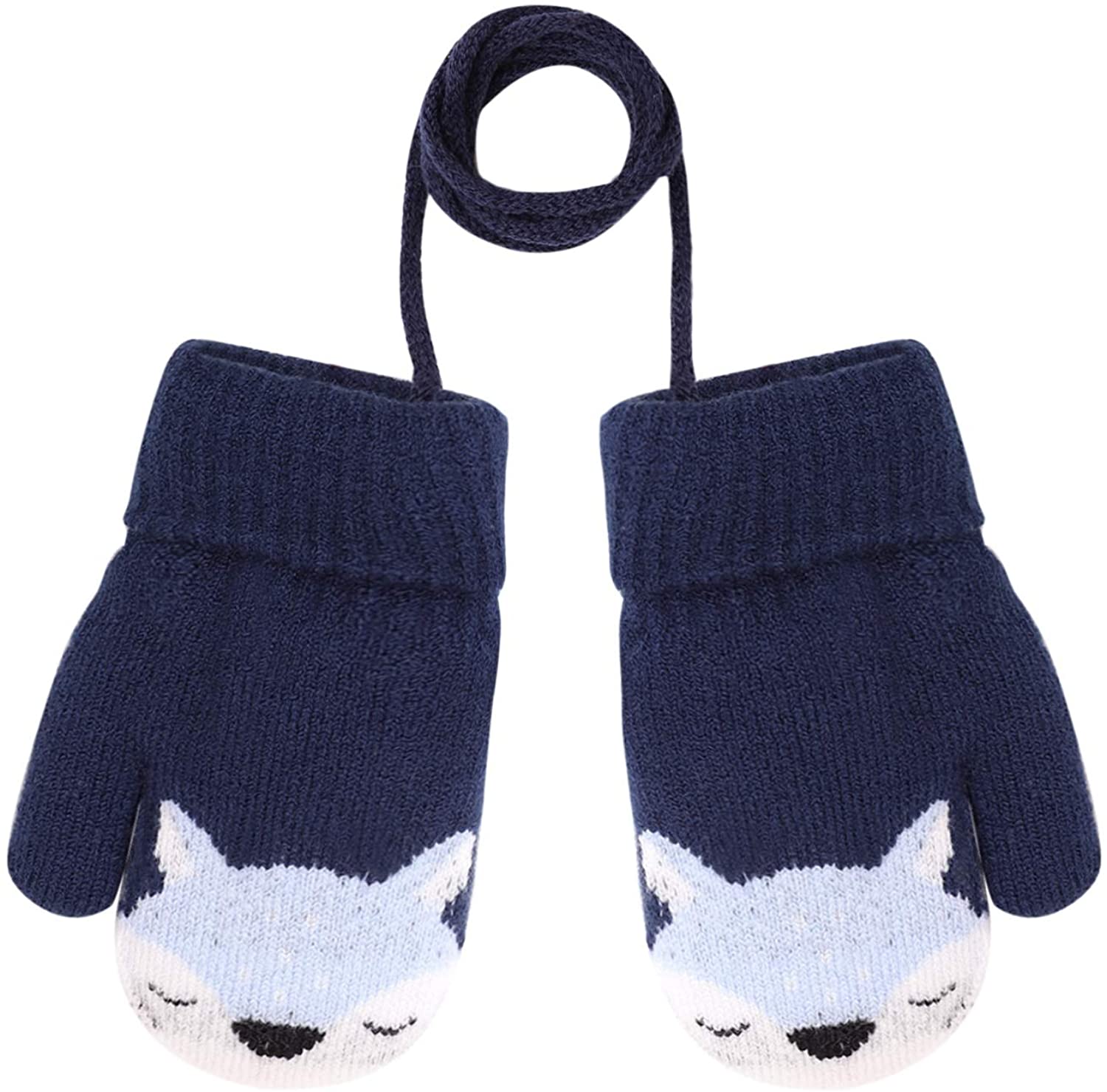 Kids Mittens on String Winter Knitted Mittens Boys Girls Toddler Infant