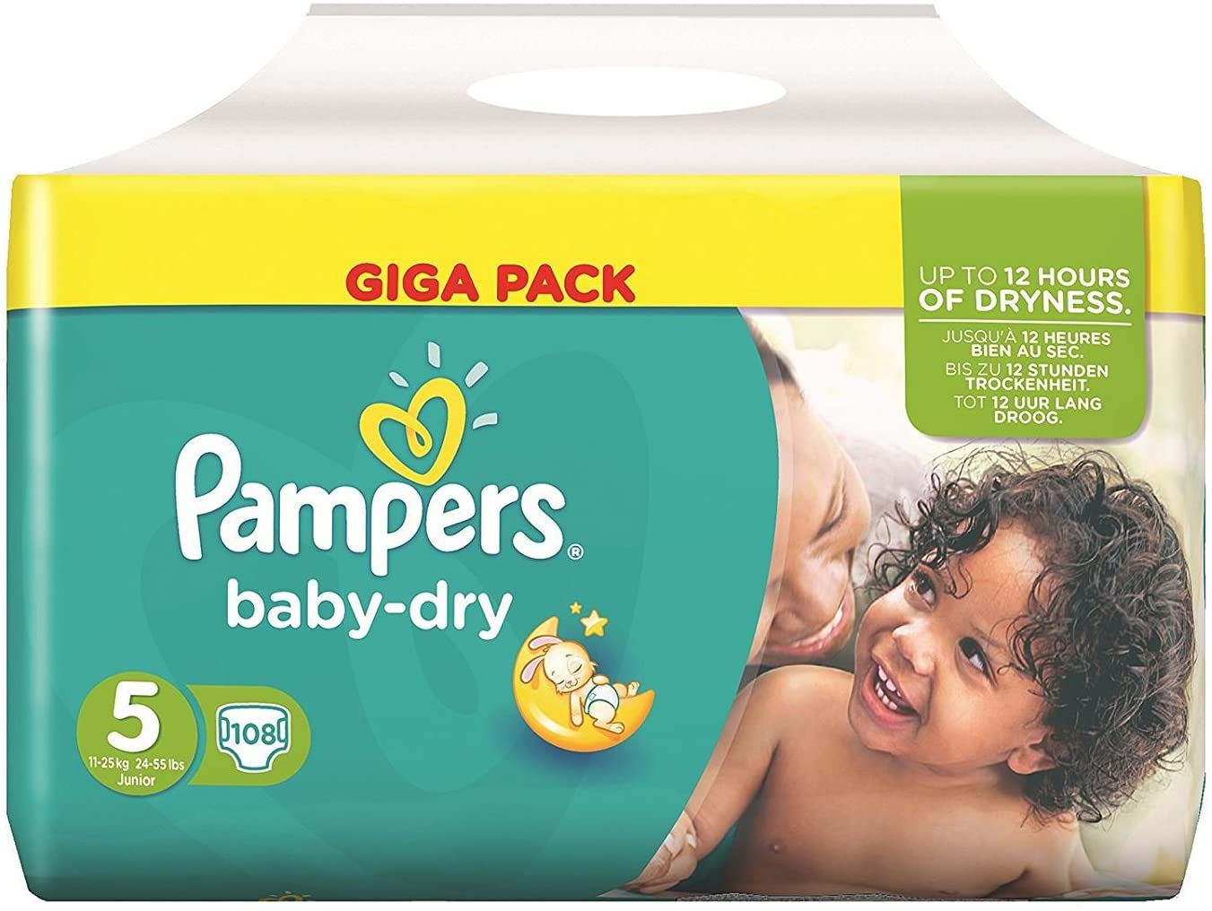 Pampers Baby Dry Size 5 Junior 11-25kg Giga pack 108, White, Size 5 (108 Count)