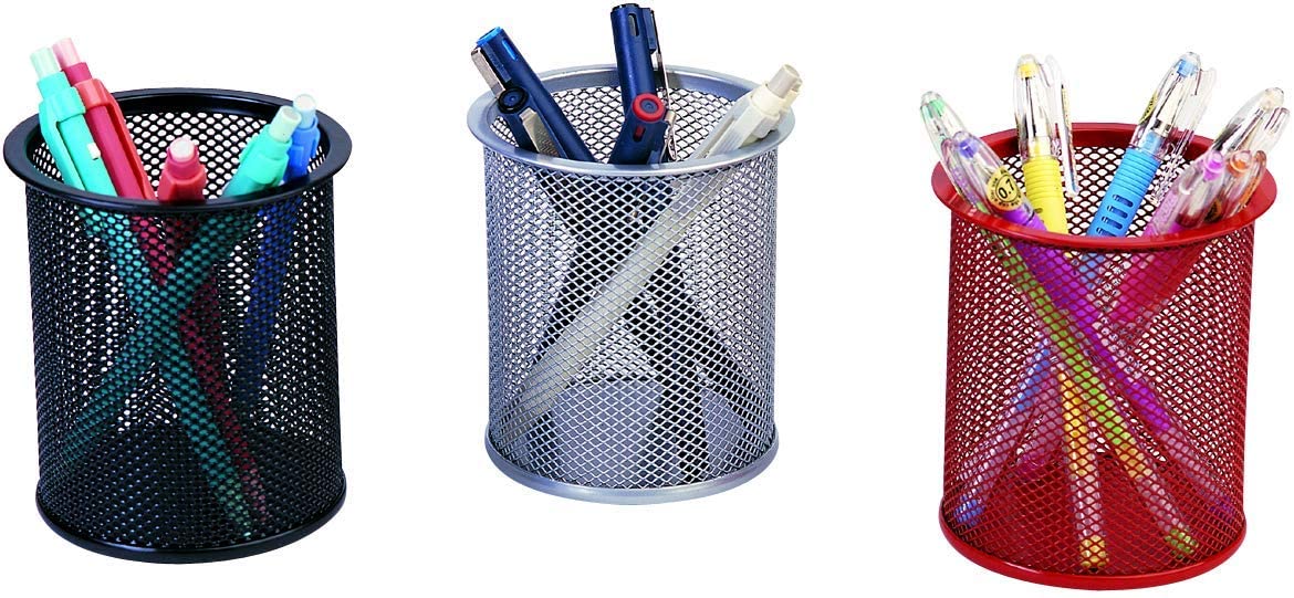 Q-Connect Pencil Holder, Metal Round Red - Measures Diameter 86 cm, Height 105 cm - Image 2