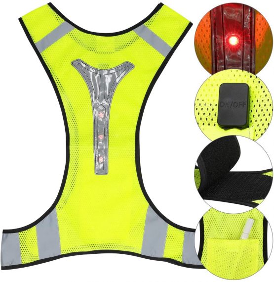 kwmobile Reflective LED Safety Vest - High Visibility Warning Vest with 3 LED Lights and Reflector Stripes for Running, Jogging, Cycling at Night - Image 3