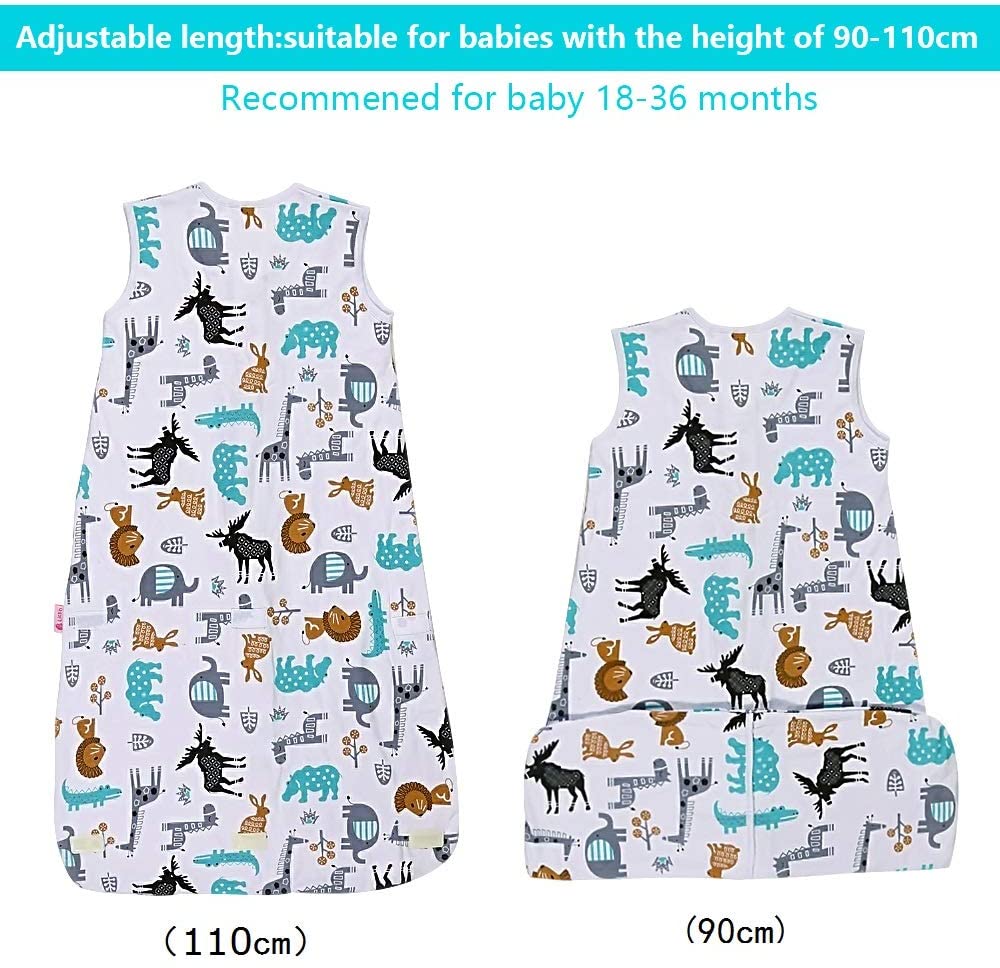 Lictin Baby Sleeping Bag 0.5 Tog-100% Cotton 2 PCS Baby Wearable Blanket Sleeping Sack with Adjustable Length 85-105cm for 18 to 36 Months Toddler - Image 3